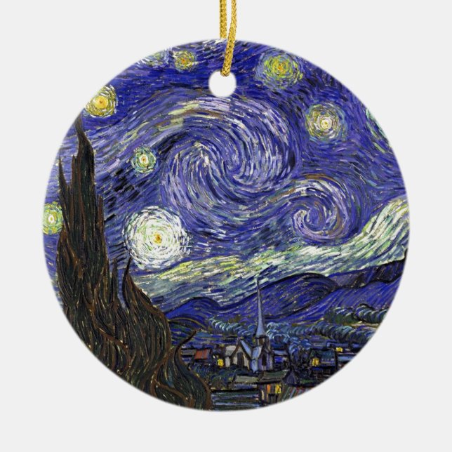 Stjärnkväll, Vincent Van Gogh. Julgransprydnad Keramik (Framsidan)