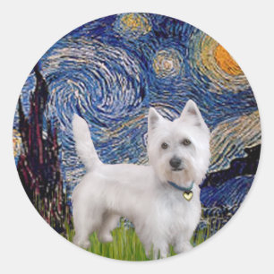 Stjärnkväll - Westie 10 (L) Runt Klistermärke