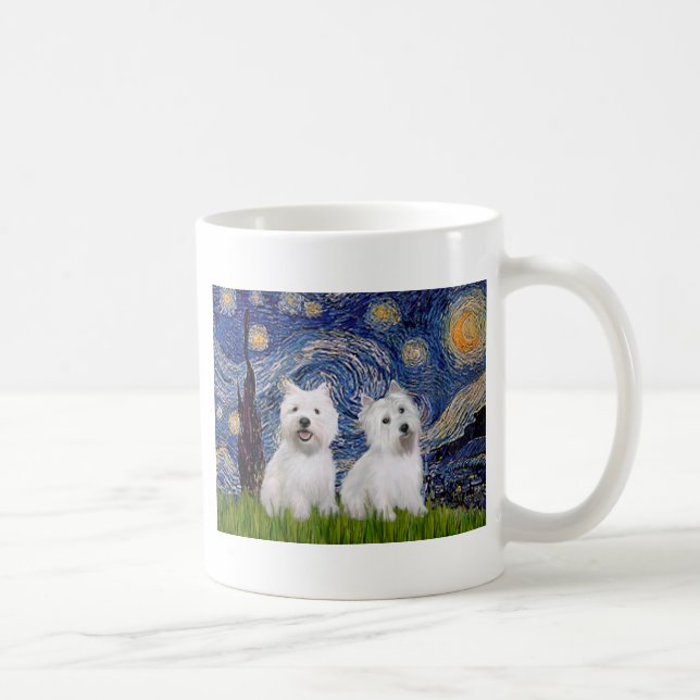 Stjärnkväll - Westies (två) Kaffemugg (Höger)