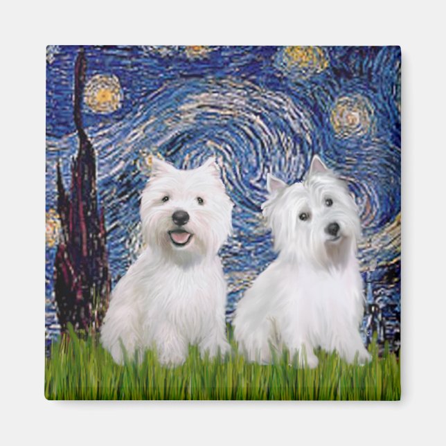 Stjärnkväll - Westies (två) Magnet (Framsidan)