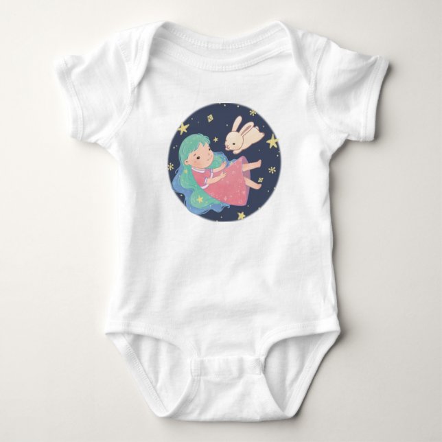 Stjärnkvällskanin & Flickillustration T Shirt (Framsida)