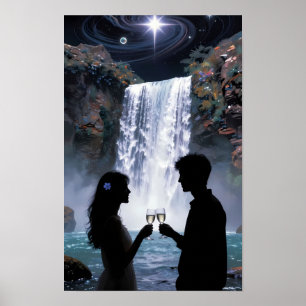 Stjärnljus vattenfall romantisk drömplakat poster