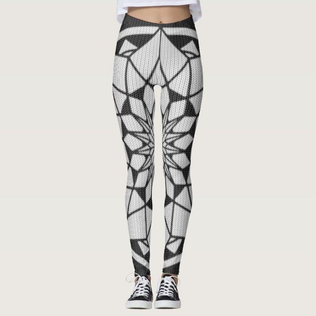 Stjärnmandala stickad svart & vit leggings (Framsida)