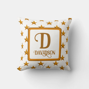 Stjärnmonogram Initial Orange Guld Celestial Dekor Kudde