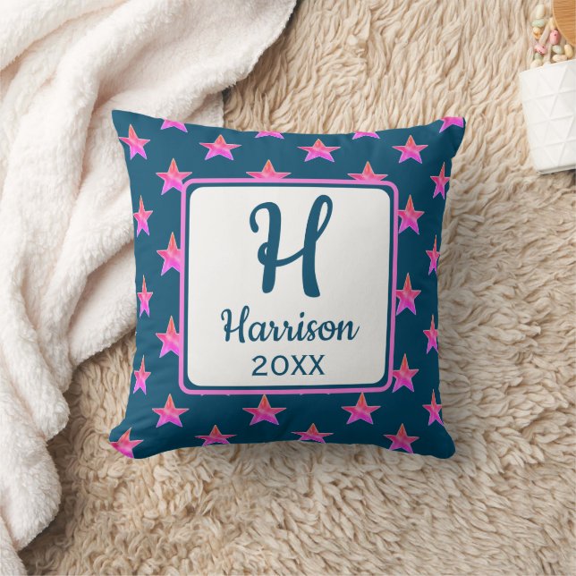 Stjärnmonogram Initial Rosa Blå Färgrik Kudde (Filt)