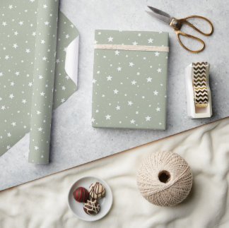 Stjärnmönster Drömsk Boho Print Barn Sagegrön Himm Presentpapper