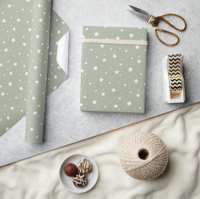 Stjärnmönster Drömsk Boho Print Barn Sagegrön Himm Presentpapper (Hantverk)