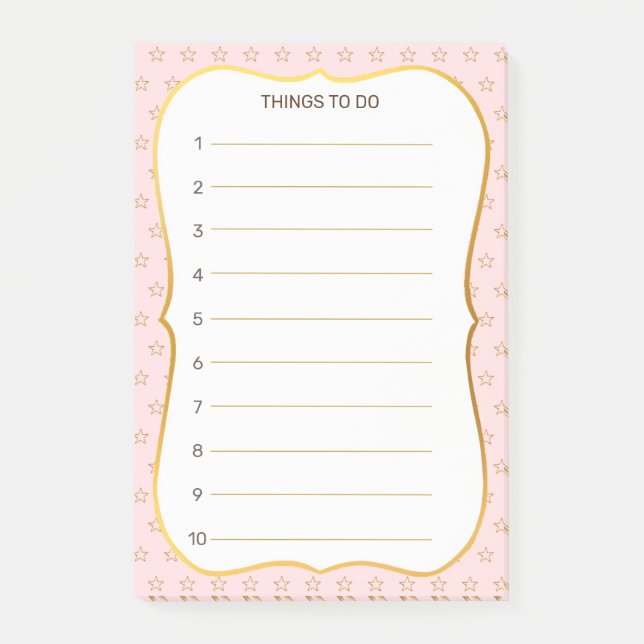 Stjärnmönster på rosa saker att göra, linjerat post-it block (Framsida)