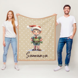 Stjärnmönster tomte blå beige namn fleecefilt
