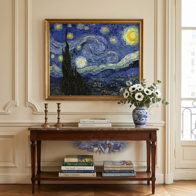Stjärnnatt av Vincent van Gogh Poster (Starry Night by Vincent van Gogh is a vintage fine art post impressionism painting.)