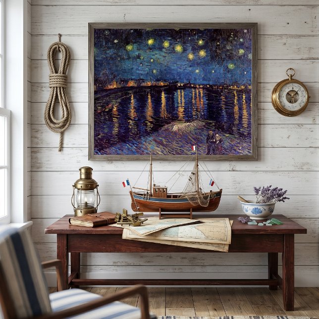 Stjärnnatt över Rhône av Vincent van Gogh Poster (Starry Night Over The Rhone by Vincent van Gogh is a vintage fine art post impressionism painting.)