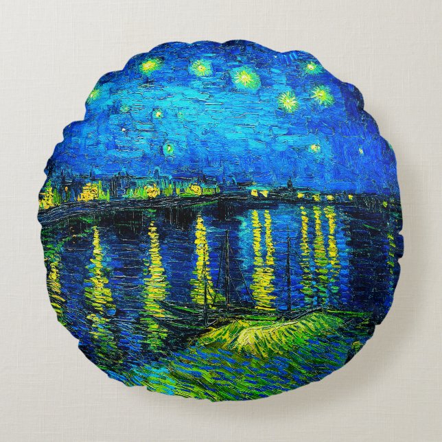 Stjärnnatt över Rhône av Vincent Van Gogh Rund Kudde (Framsidan)