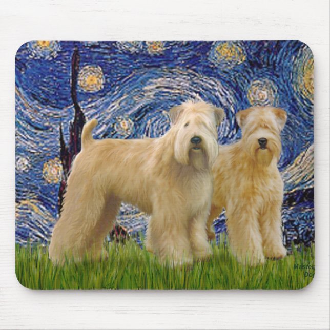 Stjärnnatt - Två Wheaten Terriers (2:a) Musmatta (Framsidan)