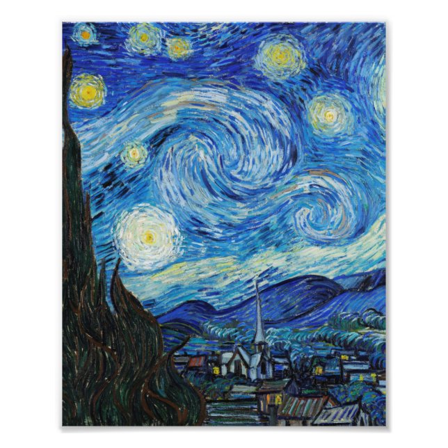 Stjärnnatten (1889) av Vincent Van Gogh Fototryck (Framsidan)