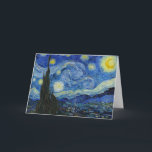 Stjärnnatten, 1889 av Vincent van Gogh Kort<br><div class="desc">Stjärnnatten,  1889 av Vincent van Gogh. Det skildrar den uppfattning som kommer från det öster-vända fönstret om hans asylrum på Saint-Rémy-de-Provence,  precis före soluppgången,  med tillägg av en imaginär by.</div>