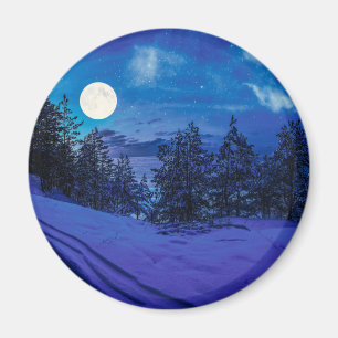 Stjärnnatten med fullt måne i skogen magnet