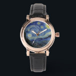 Stjärnnatten (Vincent van Gogh) (Berömd Art) Armbandsur<br><div class="desc">Den här utformningen har en berömd som målas av den nederländske postimpressionisten Vincent van Gogh (1853-1890). Det skildrar synen från det öster-vända fönstret på hans asylrum på Saint-Rémy-de-Provence alldeles före soluppgången. van Gogh lade också till en imaginär by på scenen. "Starry Natt" är en av de mest kända målningarna i...</div>