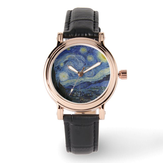 Stjärnnatten (Vincent van Gogh) (Berömd Art) Armbandsur (Framsida)