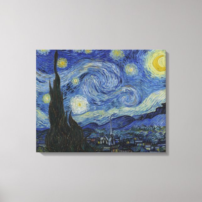 Stjärnnatten (Vincent van Gogh) (Berömd Art) Canvastryck (Framsida)