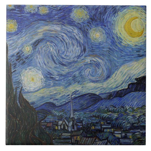 Stjärnnatten (Vincent van Gogh) (Berömd Art) Kakelplatta (Framsidan)