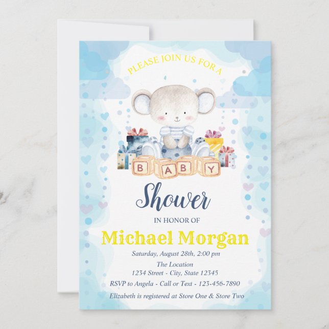 Stjärnor, Baby Bear presenterar baby shower Inbjudningar (Framsida)
