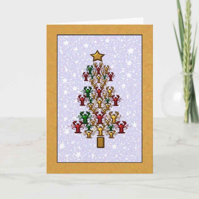 Stjärnor för kräftorhummerjulgran (guld) helgkort (Framsida)