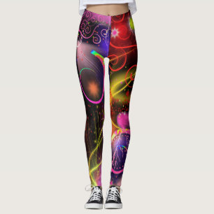 Stjärnor för neonglödblixt virvlar runt spiral leggings
