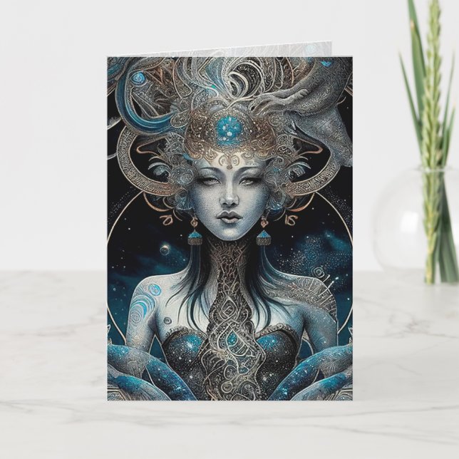 Stjärnor, Galaxy, Woman Hälsning/Note Card Kort (Framsida)