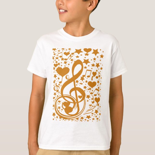 Stjärnor, hjärtan och noterna, guld_ tee shirt (Framsida)