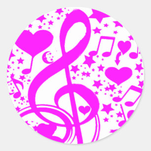 Stjärnor, hörn och musik noter-Rosa_ Runt Klistermärke