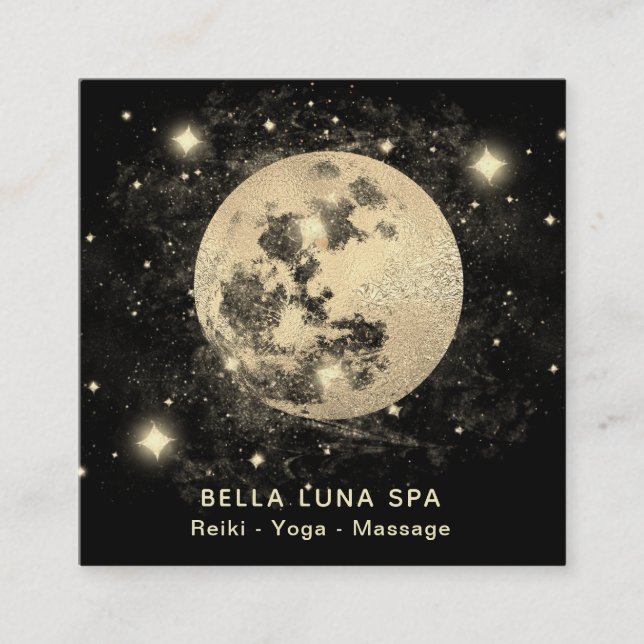 *~* Stjärnor i Guld Måne Fyrkantigt Visitkort (Framsida)