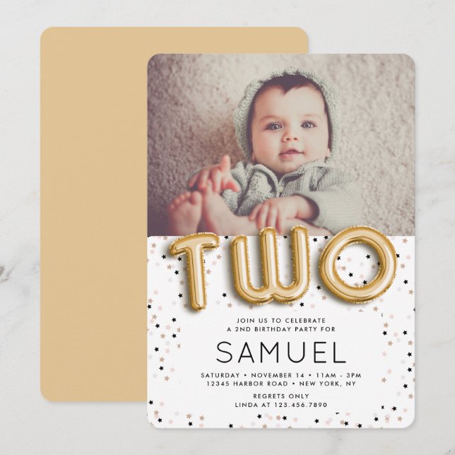 Stjärnor i guldfärgad eldbubbla typ 2: a födelseda inbjudningar (Fram/baksida)