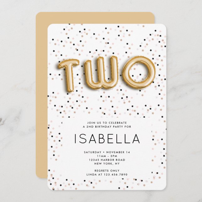 Stjärnor i guldfärgad eldbubbla typ 2: a födelseda inbjudningar (Fram/baksida)