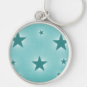 Stjärnor i Night Himlar Premium Keychain, Teal Rund Silverfärgad Nyckelring