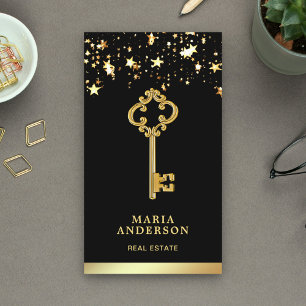 Stjärnor Konfetti Chic Guld Antik Nyckel Fastighet Visitkort