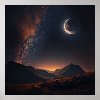 Stjärnor lyser i himlar och måne-3 poster