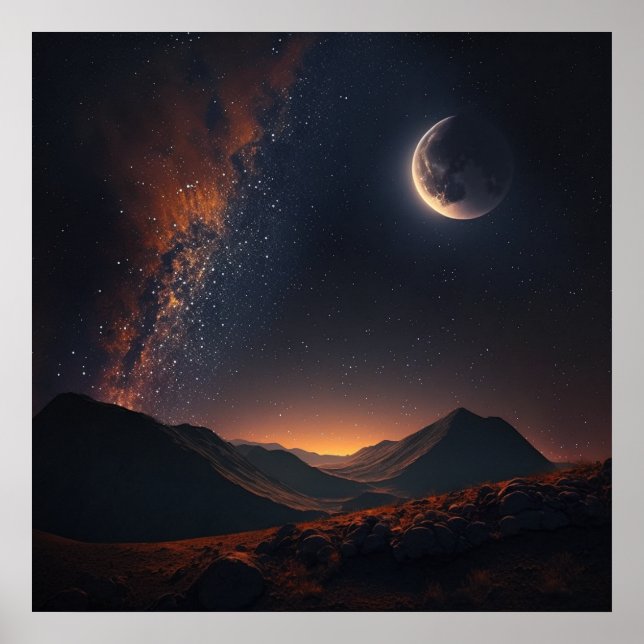 Stjärnor lyser i himlar och måne-3 poster (Framsidan)