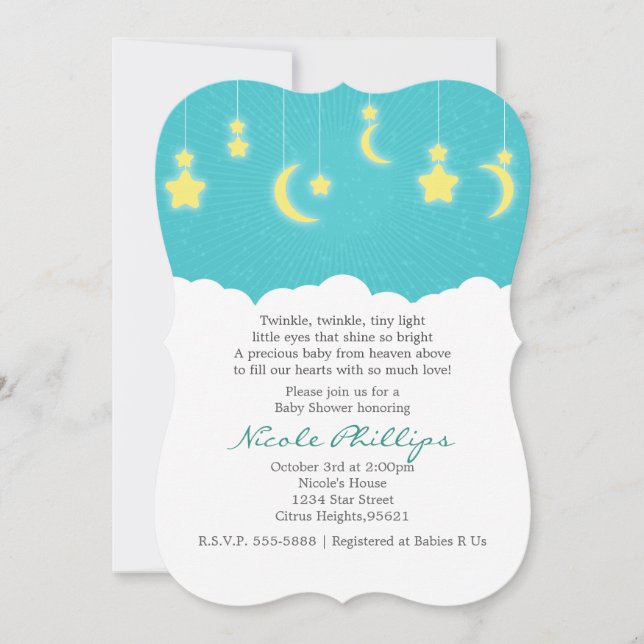 Stjärnor Måne & Moln Baby Shower Inbjudningar (Framsida)