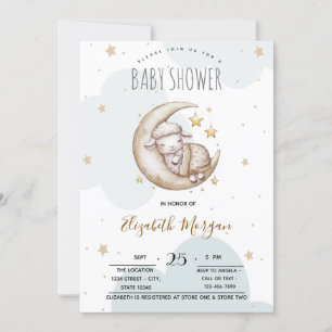 Stjärnor Måne Moln Litet Får Baby Shower Inbjudningar