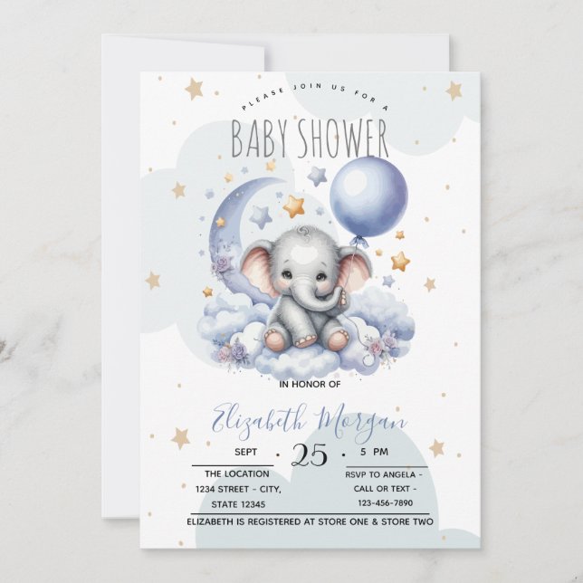 Stjärnor Måne Moln Teddybjörn Bebis-babyshower Inbjudningar (Framsida)