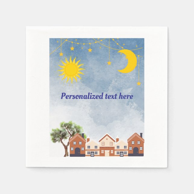 Stjärnor, Måne och babyskor med Sol Pappersservett (Framsidan)