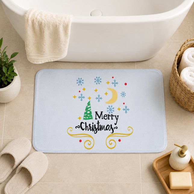 Stjärnor, måne, snöflingor och God Jul Badrumsmatta (Stars, Moon, Snowflakes, and Merry Christmas Bath Mat)