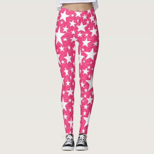 Stjärnor med bakgrunden Shock rosa Leggings (Framsida)