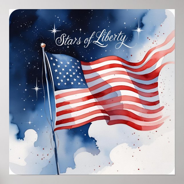 Stjärnor med Liberty Minimalist Flagga Poster nedl (Framsidan)