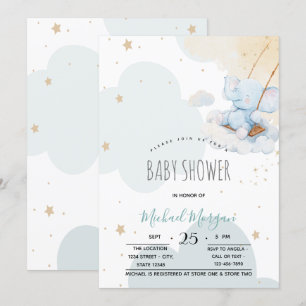 Stjärnor Moln Blå Teddybjörn Baby Shower Inbjudningar