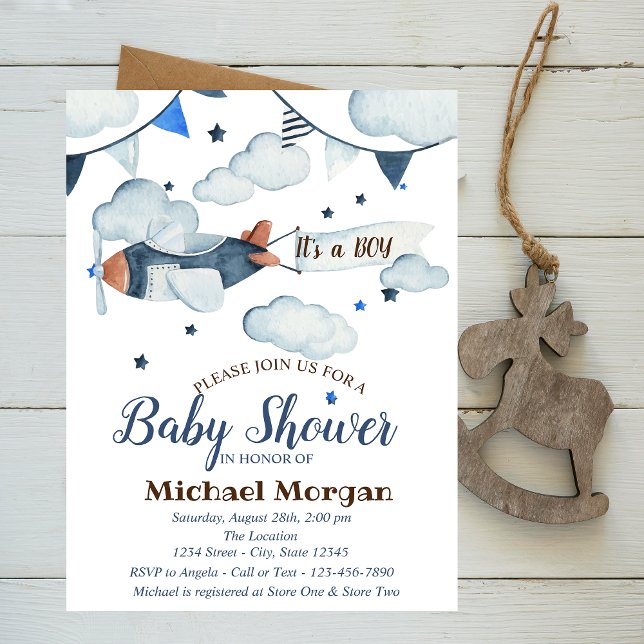 Stjärnor,Moln,Flygplan Baby Shower Inbjudningar (Skapare uppladdad)