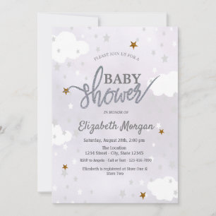 Stjärnor & Moln Lavendel Baby Shower Inbjudningar