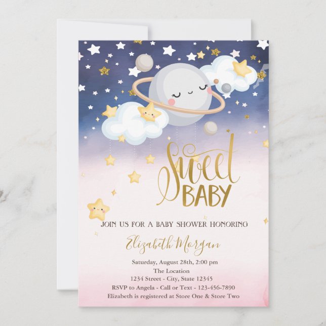 Stjärnor Moln Planet Ombre Baby Shower Inbjudningar (Framsida)