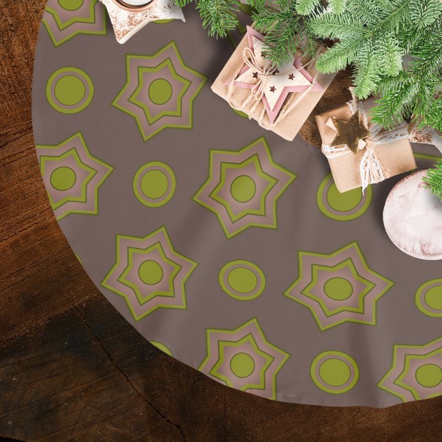 Stjärnor och cirklar i brunn och grönt julgransmatta borstad polyester (Skapare uppladdad)