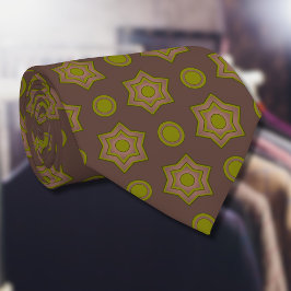 Stjärnor och cirklar i brunn och grönt slips